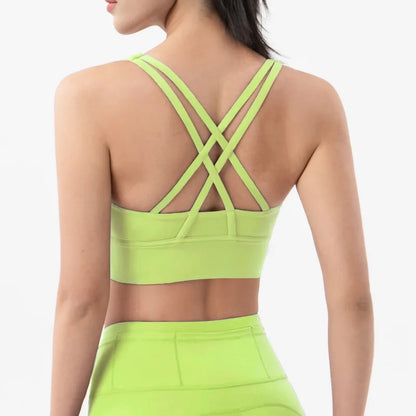 New Cross Back Nylon Yoga Top Women Sports Bra Quick Dry Workout Fitness Bra For Women Gym Running Breathable Underwear 25 Color