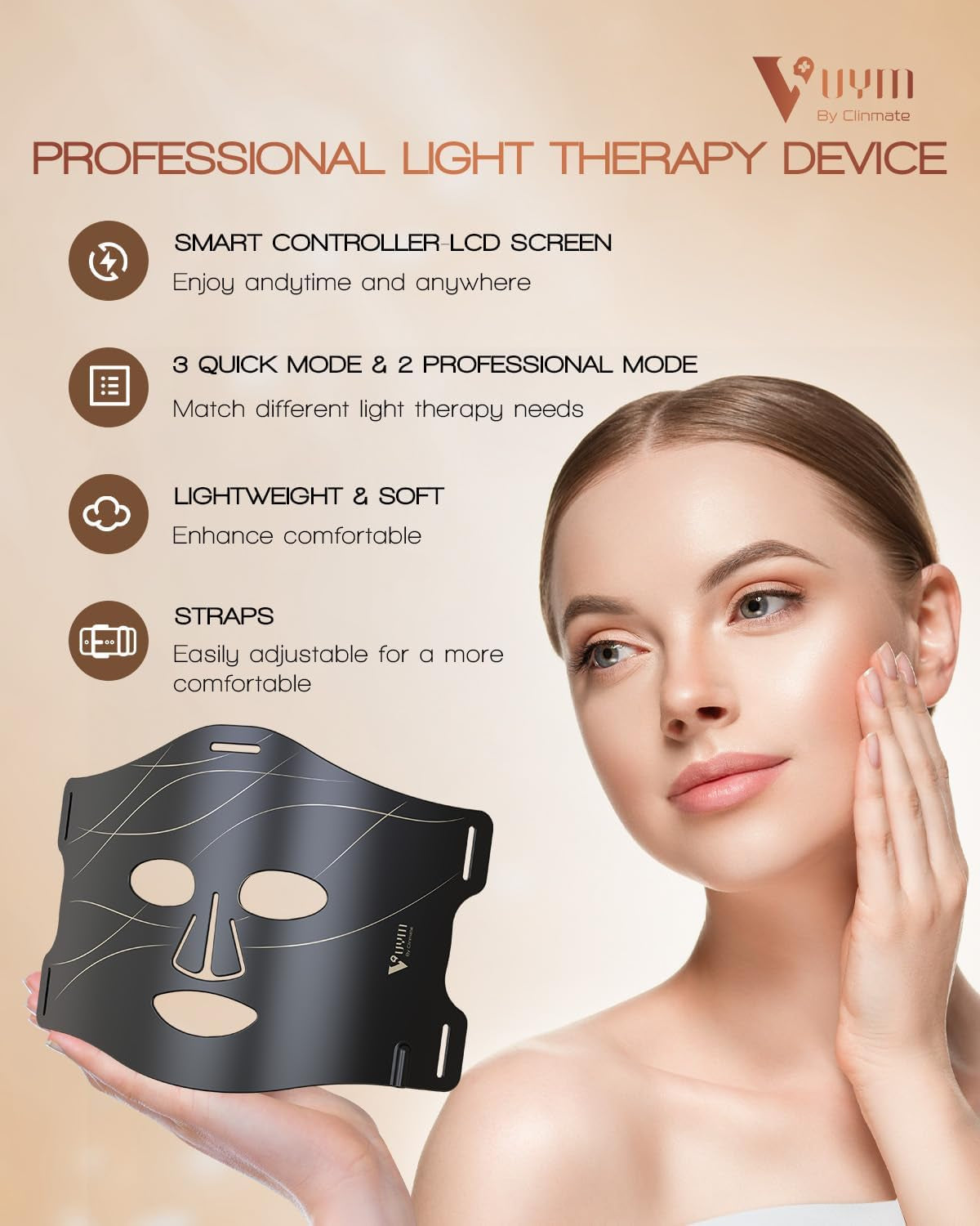 Red Light Therapy Mask with 292 LEDs & LCD Controller for At-Home Skincare