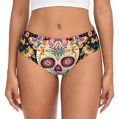 Custom Womens Day Of The Dead Gothic Panties Underwear Female Stretch Mexican Sugar Skull Briefs Underpants