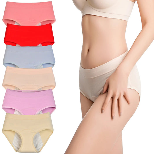 Women's Cotton Menstrual Underwear – Leakproof Medium-Waist Period Panties, Plus Sizes XL-6XL