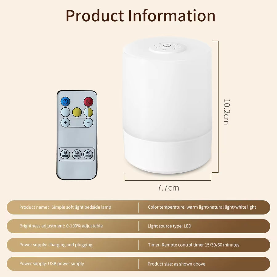 USB LED Touch Night Lamp with Remote, 3 Colors, Rechargeable