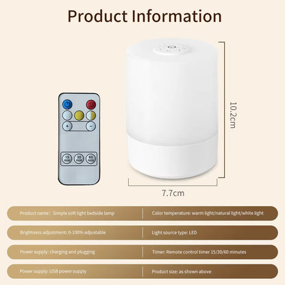 USB LED Touch Night Lamp with Remote, 3 Colors, Rechargeable