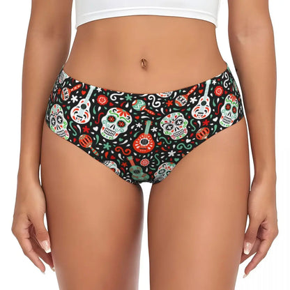 Custom Womens Day Of The Dead Gothic Panties Underwear Female Stretch Mexican Sugar Skull Briefs Underpants