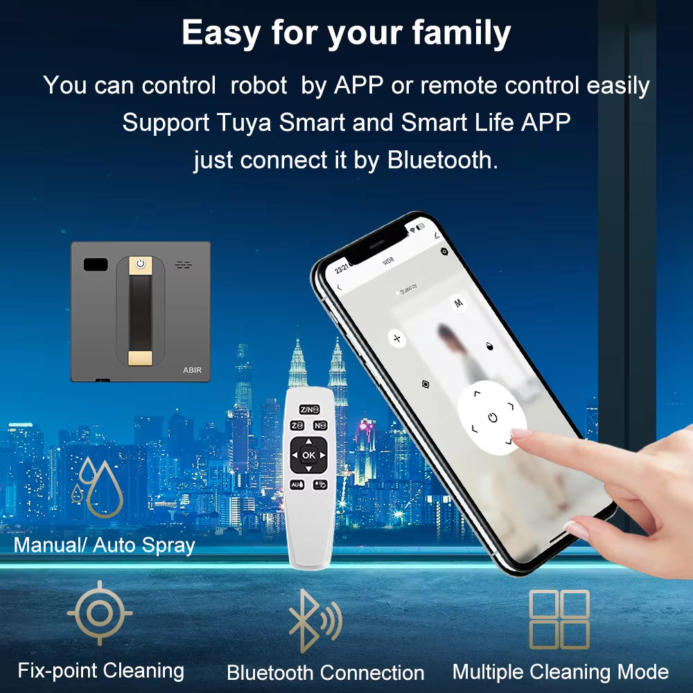Robot Window Cleaner  Wd8,Dual Water Spray,Smart Memory,High Vacuum Suction, Laser Sensor, Home Wall Glass Cleaning Robot