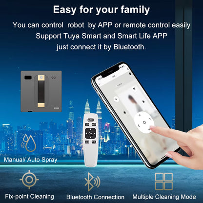 Robot Window Cleaner  Wd8,Dual Water Spray,Smart Memory,High Vacuum Suction, Laser Sensor, Home Wall Glass Cleaning Robot