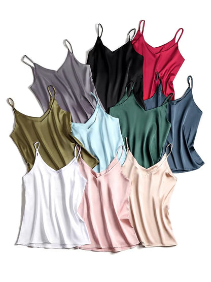 AOSSVIAO 2025 Women's Satin Silk Cami – Spaghetti Strap V-Neck Tank Top