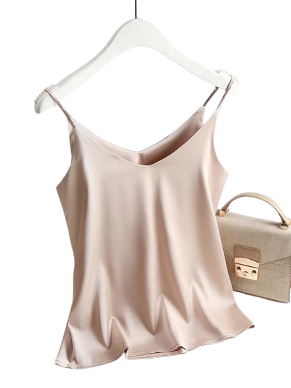 AOSSVIAO 2025 Women's Satin Silk Cami – Spaghetti Strap V-Neck Tank Top