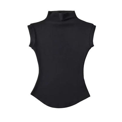 Women Summer Sexy Turtleneck Sleeveless T-Shirts Tops Solid Slim Fit Pullovers Causal Tees Shirts Female Streetwear Basics Tees